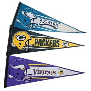 Lot of 3 Eagles Packers Vikings Football WinCraft NFL Pennant Felt Flag 12x30